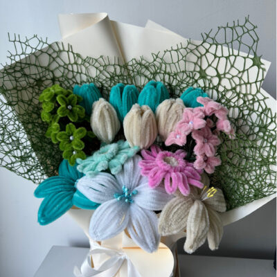 Šenilo gėlių puokštė